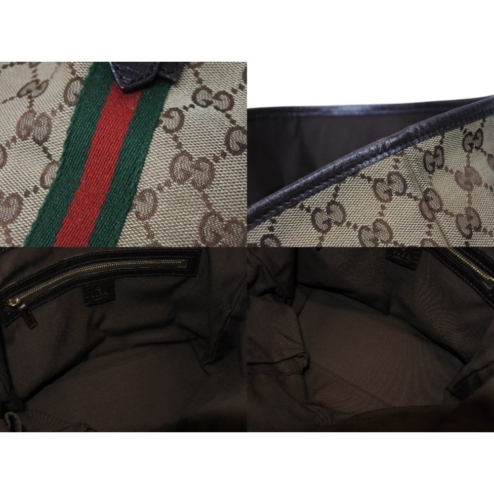 Gucci Leather Beige Green Tan Canvas Red GG Handbag Line Sherry - Picture 8 of 9